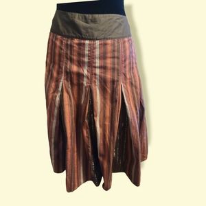Apt. 9 Striped Cotton Skirt with Inverted Pleats Gold Glitter Threads Si…